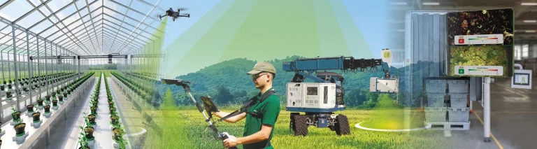 Hiphen phenotyping solutions side by side: greenhouse benches, drone, handheld Literal, PhenoMobile and post-harvest grading