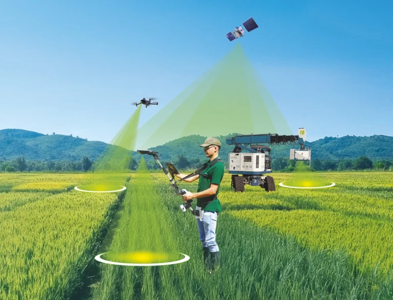 Product finder, open field with drone imaging and measurement circles